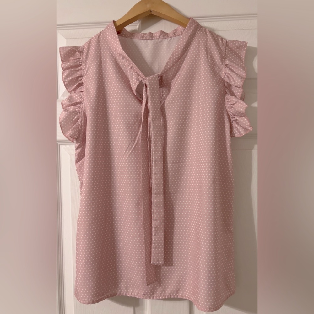 Pink Polka Dotted Sleeveless Blouse. Never worn.
